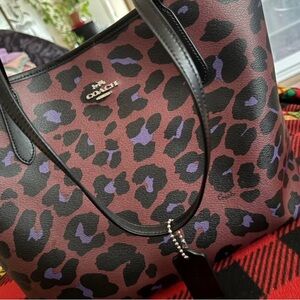 Coach Leopard Print Tote Bag - Purple and Black